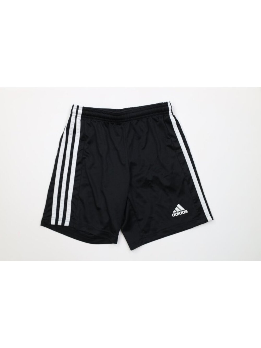 Vtg Y2K Adidas Boys Small Spell Out Striped Running Jogging Soccer Shorts Black